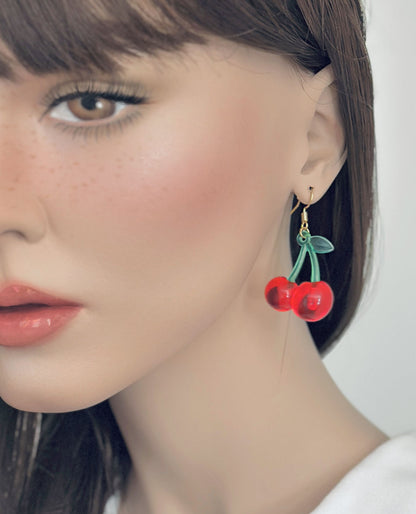 Funky Jazzy Retro Cherry Drop Earrings