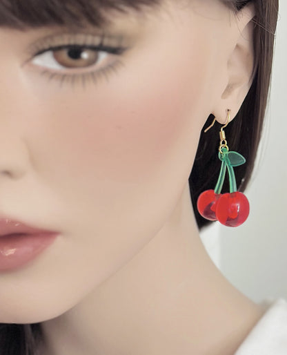 Funky Jazzy Retro Cherry Drop Earrings